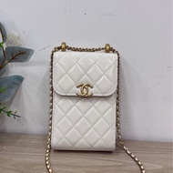 香奈兒/chanel 絕版 白色雙金球 調節鏈 手機包