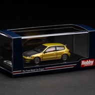 HOBBY JAPAN HJ641017FY 1/64 HONDA CIVIC EG6 JDM STYLE MESH WHEEL YELLOW METALLIC CARBON BONNET
