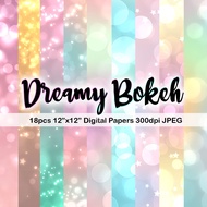 Bokeh Digital Papers, Star Bokeh Overlays, Scrapbook Papers, Pastel Colorful Background image, Insta