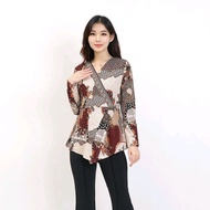 blouse wanita lengan panjang batik casual modern cewek kekinian elegan