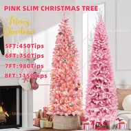 5/6/7/8FT Pink Slim Christmas Tree Valentine's Day Tree Thick Branch Tips slim Xmas Tree Decor