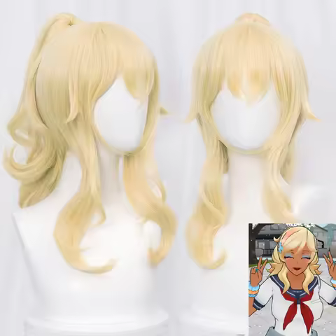 Yandere Simulator Musume Ronshaku 45cm Long Blonde Cosplay Wig with Clip Ponytail Heat Resistant Hai