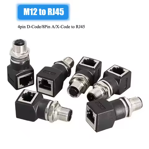 M12 to RJ45 Adpater M12 Gold-plated Copper4Pin D-Code /8 Pin A/X-type Coding to RJ45 Male to Female 