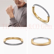 Exclusive Deal 24hrs Only! | Tiffany &amp Co. Lock Series Yellow &amp White Gold Bangle | Half Pave 