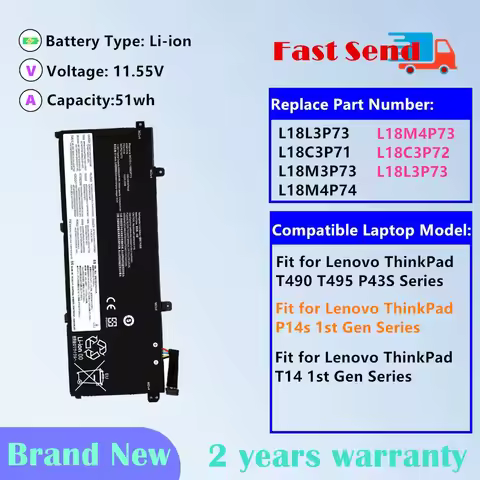 L18C3P72 Laptop Battery for Lenovo ThinkPad T490 T495 P43S P14s T14 1st Gen Series L18L3P73 L18M4P74