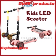 ♪Scooter Skuter Adjustable and Foldable Kids Scooter Balance Tricycle 4-Wheels Scooter with Flash Wh