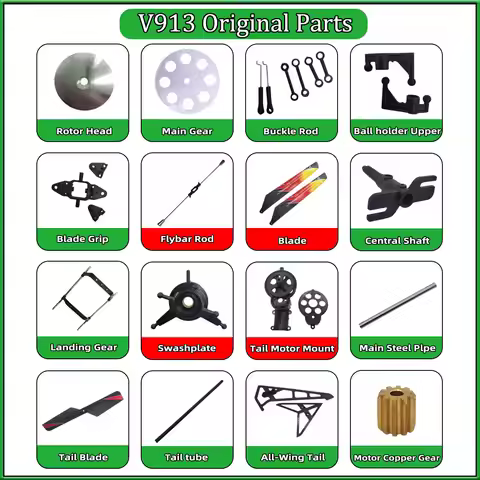 WLtoys V913 Original Spare Parts Canopy Main Gear Tail Blade Shaft Motor Bearing Balance Bar Boom RC