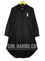 SJM KEMEJA LONG TUNIK LOGO PL WANITA LENGAN PANJANG BAHAN KATUN OXFORD IMPORT JUMBO FIT XL XXL XXXL