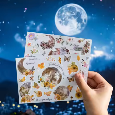 Yoofun Creative Flower Material Collage PVC Sticker The Moon Is Beautiful Tonight Creative DIY Scrap