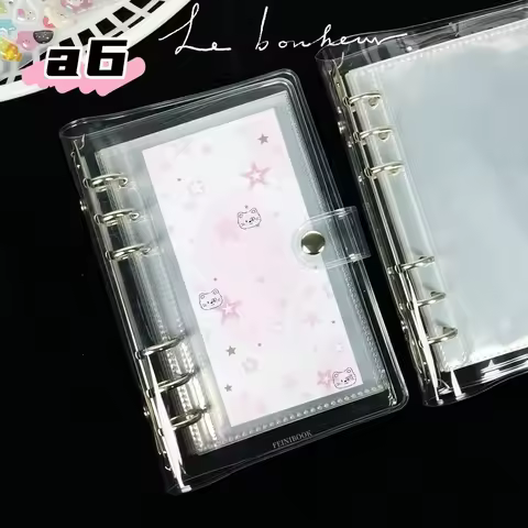 1Pc A6 Transparent Planner, Transparent Single-Ring Soft Leather Binder, Transparent Sticker Book, D