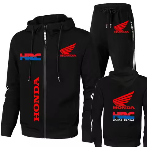 Honda Hoodie Sets Men's Clothing Honda Red Wings And HRC Logo Print Tracksuit Men Autumn Zip Up Hood