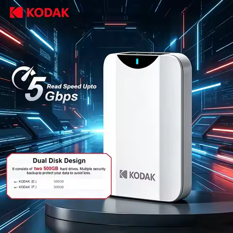 Kodak P232 USB3.0 Dual 500GB Bay Portable External Hard Drive 5Gbps 1T 2.5-inch PHDD for PC PS5 Lapt