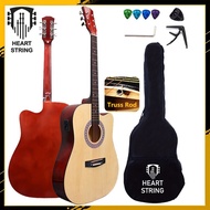 Heart String กีต้าร์ 38/41 นิ้วกีตาร์โปร่ง กีตาร์ไฟฟ้าพร้อมอีควอไลเซอร์ ทรัสร็อด คาโป สำหรับผู้เริ่ม
