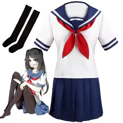 Yandere Simulator Ayano Aishi Cosplay Costumes Anime Girls JK Uniform Outfit Sailor T-shirt with Ski