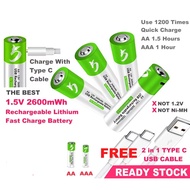 AA + AAA USB Rechargeable battery 1.5V AA 2600mWh/AAA 750mWh li-ion batteries +TYPE-C Cable