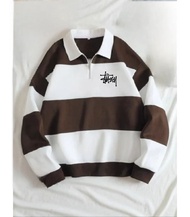 SWEATER RUGBY STUSSY SWEATER SALUR KOMBINASI SWEATER KERAH RESLETING SWEATER PRIA WANITA HALFZIP STU