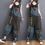 สูง เอว หลวม Fit Denim ชุดเอี๊ยม ผู้หญิง พลัสไซส์ ฤดูใบไม้ผลิ แฟชั่น กางเกงขายาว กางเกงเก้าจุดขากว้า