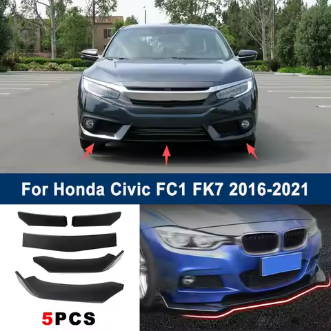 Adjustable 5Pcs Sectional Front Spoiler Lip For Honda Civic FC1 FK7 2016-2021 Front Bumper Splitter 