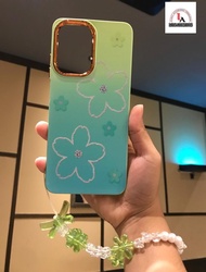 LA-090 CASE OPPO TIFY PREMIUM MACARON GOLD FLOWER + TALI STRAP MUTIARA OPPO Reno 6 5G / Reno 6 Pro 5