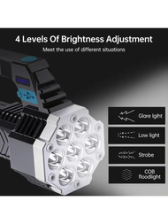 1入組大功率LED手電筒，強大USB可充電手電筒，便攜式手持戶外燈