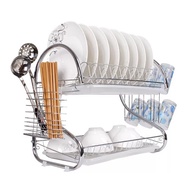 Rak Pengering Pinggan Mangkuk Dua Tingkat | Double Layer S Dish Drainer One Tray | Rak Tempat Letak 