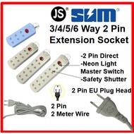 4/5/6 Way 2 Pin Extension Socket with 2 pin plug head (2 Meter)