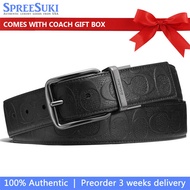 Coach Men Men Belt In Gift Box Harness Buckle Cut To Size Reversible Belt 38Mm Black # CQ024