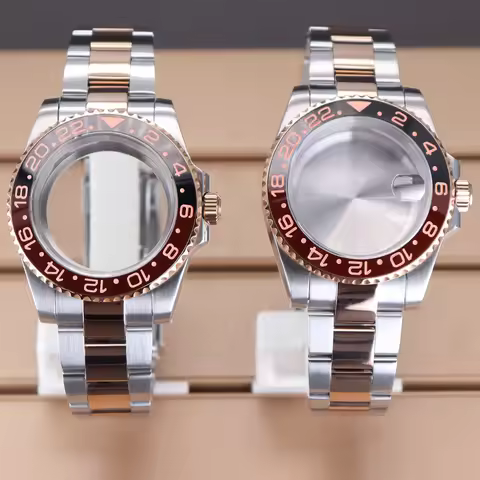 40mm Dive Watch Case Root Beer GMT Two-Tone Rose For Seiko NH35 NH36 NH38/34 Miyota 8215 ETA 2824 Au