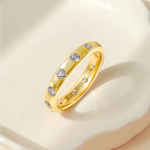 100% Real 14K Gold Wedding Ring Full Moissanite Diamond Women Jewelry Luxury Brands AU585 K Gold Eng