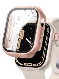 三合一表殼與鋼化玻璃屏幕保護貼套裝，適用於Apple Watch系列9/8/SE2/7/6/SE/5/4/3/2/1 45mm/44mm/41mm/40mm，輕薄防護槓全覆蓋硬質PC保護殼，高清超薄保護殼適用於Apple Watch