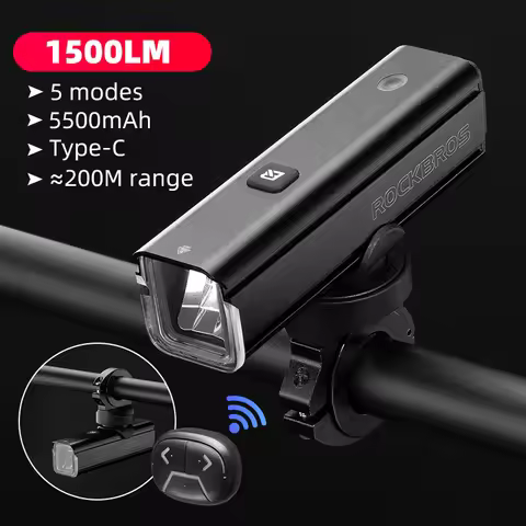 ROCKBROS Bike Light 1500LM 5500mAh Bicycle Lights IPX6 Aluminum Type-C Rechargeable Smart Brightness