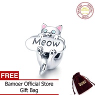 BAMOER ของแท้925เงินสเตอร์ลิงลูกปัดแมวแสนสวย Meow แมวชาร์มพอดีสร้อยข้อมือ DIY เครื่องประดับทำของขวัญ