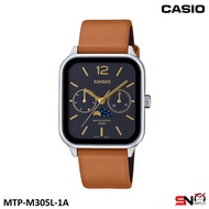 Casio MTP-M305L MTP-M305 Series Men Watch Moon Phase Display Analog Quartz Leather Band Jam Tangan L