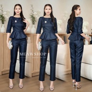 #6210 Set เสื้อ+กางเกงเอวสูง S-4XL ชุดสาวอวบ อ้วน ชุดออกงาน ชุดไปงาน ชุดเพื่อนเจ้าสาว ชุดไปวัด ชุดไป