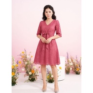 Dress Brokat Wanita Elegan Lengan Pendek Pita Depan - Gaun Kondangan Modis Kekinian Triani Gm