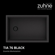 ZUHNE Black Kitchen Sink Workstation with Accessories, Granite Composite (Made in Europe)
