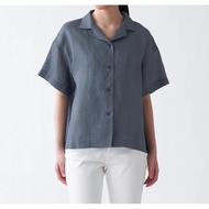 MUJI เสื้อเชิ้ต ผ้าลินิน แขนสั้น ORGANIC LINEN OPEN COLLAR S/S SHIRT