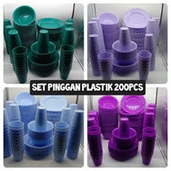SET PINGGAN PLASTIK 200PCS - gelas plastik - mangkuk plastik - pinggan katering - pinggan tadika - p
