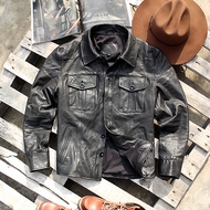 Sales Leather Jacket Japanese Style Retro Genuine Leather Leather Jacket Men Washed Distressed First