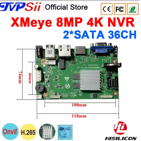 DC12V Max.28TB XMeye Audio H.265+ 8mp 4K 36CH 36 Channel Face Detection Audio Onvif CCTV DVR NVR Mot