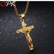 Opk ผู้ชายสร้อยคอ/จี้ inri ข้ามบุรุษสร้อยคอสไตล์พังก์สแตนเลสกล่อง Lain โซ่ไม้กางเขนพระเยซูจี้เครื่อง