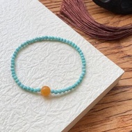 原創手工天然原礦綠松石黃玉手串手鏈生日禮物