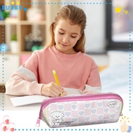 SUSSG Pencil Bag, Large Capacity Pink Plaid Pencil Cases,  Cute Cartoon Stationery Bag Primary Schoo