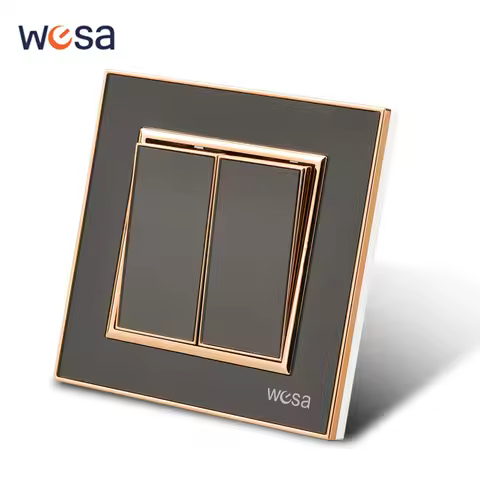 WESA Black Mirror Acrylic Wall Light Switch Flame retardant Panel Button 2 Gang 1 Way Wall Rocker Do