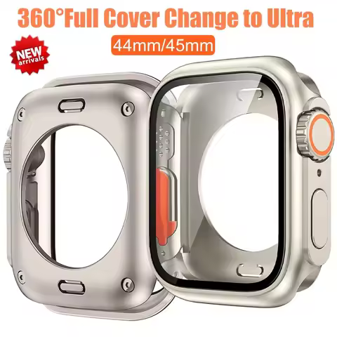 Change To Ultra 360 Full Protector Case for Apple Watch 45mm 44mm Tempered Glass Screen Protector fo