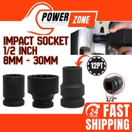 1/2" Impact Socket 12PT (8mm - 30mm) Black Hardened Heavy Duty / Box Socket 1/2" Bunga