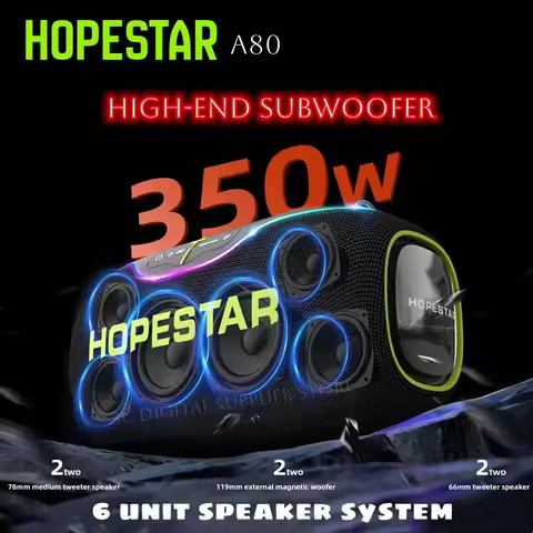 Hopestar A80 Portable Subwoofer Speaker High Quality Fashion Design LED TF Card AUX IPX6 Waterproof