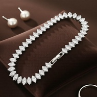 Premium 925 silver-plated marquise-cut cubic zirconia bracelet