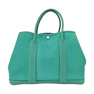 Hermes Garden Party 36 丝绒绿帆布花园包手提包银色五金C刻