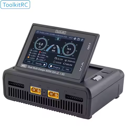 ToolkitRC M8D 1600W 50A Charger DC Balance Touch Screen 65W Fast Charge Dual Channels for 1-8S Lipo 